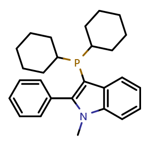Chemical structure of 3-(Dicyclohexylphosphino)-1-methyl-2-phenyl-1H-indole , CAS 1067883-62-8, AChemBlock AD272341