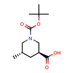 Chemical structure of (3S,5S)-1-Boc-5-methylpiperidine-3-carboxylic acid , CAS 1095906-17-4, AChemBlock AD272343