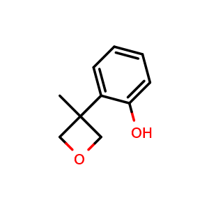 Chemical structure of 2-(3-Methyloxetan-3-yl)phenol , CAS 1123786-84-4, AChemBlock AD272344