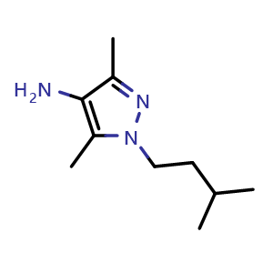 Chemical structure of 1-Isopentyl-3,5-dimethyl-1H-pyrazol-4-amine , CAS 1152839-22-9, AChemBlock AD272348