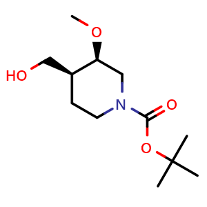 Chemical structure of [(3R,4S)-1-Boc-3-methoxy-4-piperidyl]methanol , CAS 1182325-20-7, AChemBlock AD272351