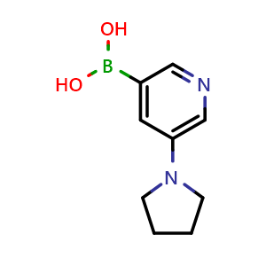 Chemical structure of 5-(1-Pyrrolidinyl)pyridine-3-boronic acid , CAS 1218790-56-7, AChemBlock AD272355