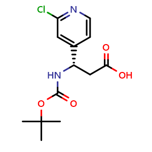 Chemical structure of (S)-3-(Boc-amino)-3-(2-chloro-4-pyridyl)propanoic acid , CAS 1366316-41-7, AChemBlock AD272374