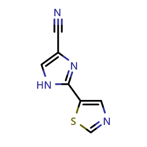 Chemical structure of 2-(5-Thiazolyl)-1H-imidazole-4-carbonitrile , CAS 1378813-45-6, AChemBlock AD272375