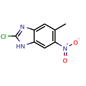 Chemical structure of 2-Chloro-5-methyl-6-nitro-1H-benzo[d]imidazole , CAS 1388031-21-7, AChemBlock AD272378