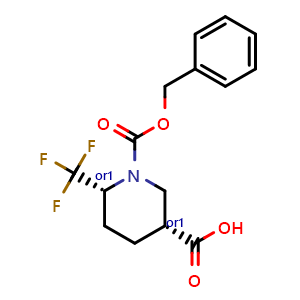 Chemical structure of cis-1-Cbz-6-(trifluoromethyl)piperidine-3-carboxylic acid , CAS 1419223-39-4, AChemBlock AD272382