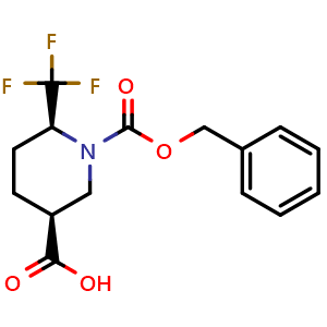 Chemical structure of (3S,6S)-1-Cbz-6-(trifluoromethyl)piperidine-3-carboxylic acid , CAS 1419223-52-1, AChemBlock AD272383