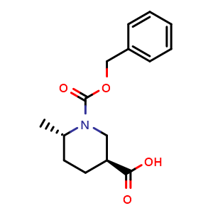 Chemical structure of (3S,6S)-1-Cbz-6-methylpiperidine-3-carboxylic acid , CAS 1821783-49-6, AChemBlock AD272405