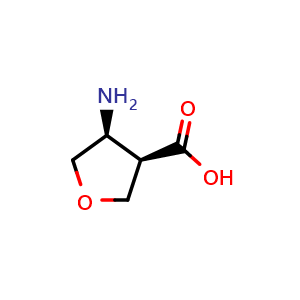 Chemical structure of (3R,4S)-4-Aminotetrahydrofuran-3-carboxylic acid , CAS 1932630-29-9, AChemBlock AD272417