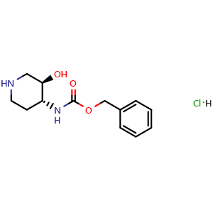 Chemical structure of (3R,4R)-4-(Cbz-amino)piperidin-3-ol hydrochloride , CAS 2008714-27-8, AChemBlock AD272422