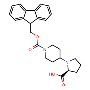 Chemical structure of (S)-1-(1-Fmoc-4-piperidyl)pyrrolidine-2-carboxylic acid , CAS 204318-02-5, AChemBlock AD272423