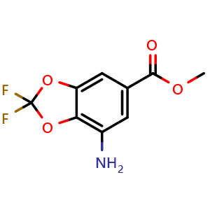 Chemical structure of Methyl 7-amino-2,2-difluorobenzo[d][1,3]dioxole-5-carboxylate , CAS 2092855-16-6, AChemBlock AD272427