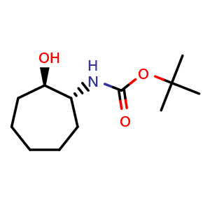 Chemical structure of trans-2-(Boc-amino)cycloheptanol , CAS 2219370-84-8, AChemBlock AD272433