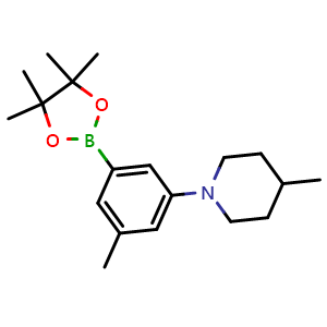 Chemical structure of 3-Methyl-5-(4-methyl-1-piperidyl)phenylboronic acid pinacol ester , CAS 2223054-85-9, AChemBlock AD272434
