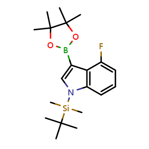 Chemical structure of 1-(tert-Butyldimethylsilyl)-4-fluoro-1H-indole-3-boronic acid pinacol ester , CAS 2304633-85-8, AChemBlock AD272442