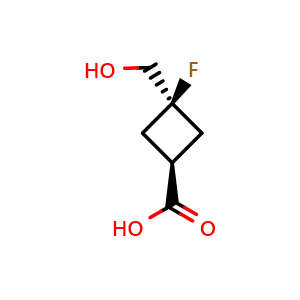 Chemical structure of cis-3-Fluoro-3-(hydroxymethyl)cyclobutanecarboxylic acid , CAS 2305253-23-8, AChemBlock AD272444