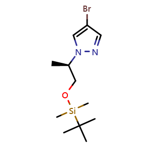 Chemical structure of (R)-4-Bromo-1-[1-[(tert-Butyldimethylsilyl)oxy]-2-propyl]-1H-pyrazole , CAS 2379241-80-0, AChemBlock AD272449
