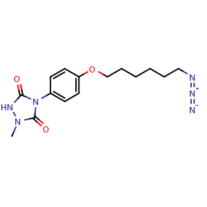 Chemical structure of 4-[4-[(6-Azidohexyl)oxy]phenyl]-1-methyl-1,2,4-triazolidine-3,5-dione , CAS 2415015-21-1, AChemBlock AD272455