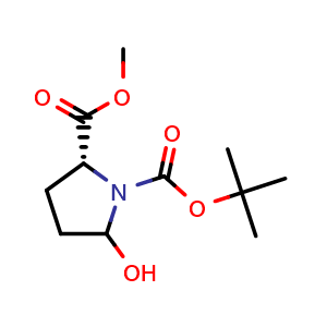 Chemical structure of Methyl (2R)-1-Boc-5-hydroxypyrrolidine-2-carboxylate , CAS 2417333-26-5, AChemBlock AD272456