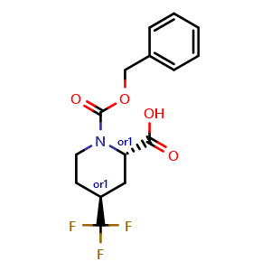 Chemical structure of rel-(2S,4S)-1-((benzyloxy)carbonyl)-4-(trifluoromethyl)piperidine-2-carboxylic acid , CAS 2493200-80-7, AChemBlock AD272458