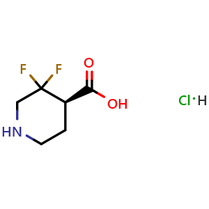 Chemical structure of (R)-3,3-Difluoropiperidine-4-carboxylic acid hydrochloride , CAS 2514608-09-2, AChemBlock AD272462