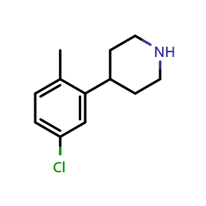 Chemical structure of 4-(5-Chloro-2-methylphenyl)piperidine , CAS 262272-28-6, AChemBlock AD272468