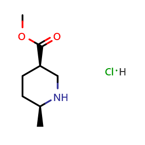 Chemical structure of Methyl (3R,6S)-6-methylpiperidine-3-carboxylate hydrochloride , CAS 2639624-22-7, AChemBlock AD272470