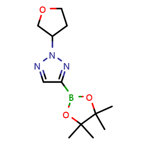 Chemical structure of 2-(Tetrahydrofuran-3-yl)-2H-1,2,3-triazole-4-boronic acid pinacol ester , CAS 2710298-60-3, AChemBlock AD272473