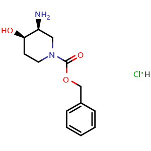 Chemical structure of (3S,4R)-3-Amino-1-Cbz-piperidin-4-ol hydrochloride , CAS 2734870-04-1, AChemBlock AD272476