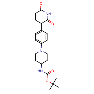 Chemical structure of 3-[4-[4-(Boc-amino)-1-piperidyl]phenyl]piperidine-2,6-dione , CAS 2789679-73-6, AChemBlock AD272484