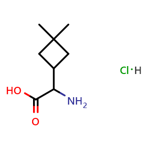 Chemical structure of 2-Amino-2-(3,3-dimethylcyclobutyl)acetic acid hydrochloride , CAS 2913242-22-3, AChemBlock AD272492