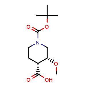 Chemical structure of (3R,4R)-1-Boc-3-methoxypiperidine-4-carboxylic acid , CAS 2940873-50-5, AChemBlock AD272497