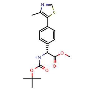 Chemical structure of Methyl (R)-2-(Boc-amino)-2-[4-(4-methyl-5-thiazolyl)phenyl]acetate , CAS 3033590-45-0, AChemBlock AD272506