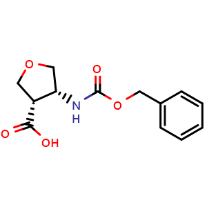 Chemical structure of (3S,4R)-4-(Cbz-amino)tetrahydrofuran-3-carboxylic acid , CAS 623582-52-5, AChemBlock AD272524