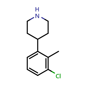 Chemical structure of 4-(3-Chloro-2-methylphenyl)piperidine , CAS 899359-32-1, AChemBlock AD272539