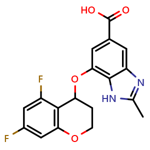 Chemical structure of 7-[(5,7-Difluorochroman-4-yl)oxy]-2-methyl-1H-benzo[d]imidazole-5-carboxylic acid , CAS 942195-95-1, AChemBlock AD272543