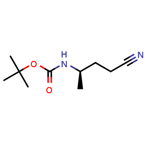 Chemical structure of (R)-4-(Boc-amino)pentanenitrile , CAS 1426423-16-6, AChemBlock AD272561