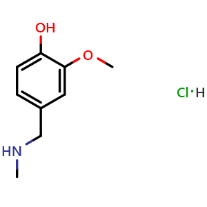 Chemical structure of 2-Methoxy-4-[(methylamino)methyl]phenol hydrochloride , CAS 150031-65-5, AChemBlock AD272563