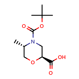 Chemical structure of (2S,5S)-N-Boc-5-methyl-morpholine-2-carboxylic acid , CAS 2382336-51-6, AChemBlock AD272584