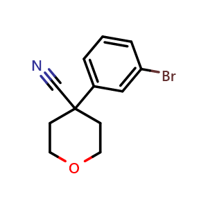 Chemical structure of 4-(3-Bromophenyl)-tetrahydropyran-4-carbonitrile , CAS 245439-36-5, AChemBlock AD272585