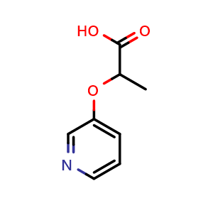 Chemical structure of 2-(3-Pyridinyloxy)-propanoic acid , CAS 347186-55-4, AChemBlock AD272594