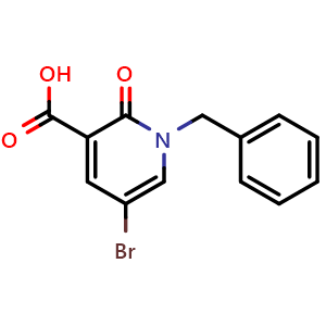 Chemical structure of 1-benzyl-5-bromo-2-oxo-1,2-dihydropyridine-3-carboxylic acid , CAS 101384-63-8, AChemBlock AD272630