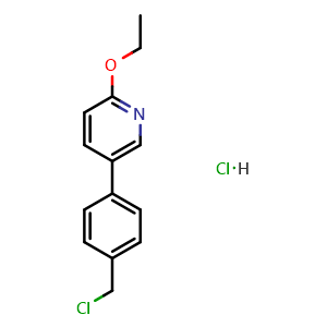 Chemical structure of 5-(4-(chloromethyl)phenyl)-2-ethoxypyridine hydrochloride , CAS 1300640-25-8, AChemBlock AD272648