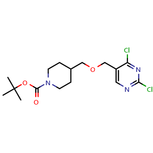 Chemical structure of tert-Butyl 4-(((2,4-dichloropyrimidin-5-yl)methoxy)methyl)piperidine-1-carboxylate , CAS 1420844-25-2, AChemBlock AD272650