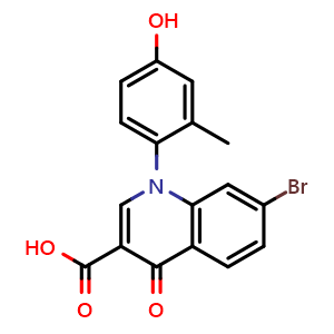 Chemical structure of 7-bromo-1-(4-hydroxy-2-methylphenyl)-4-oxo-1,4-dihydroquinoline-3-carboxylic acid , CAS 1447607-26-2, AChemBlock AD272660