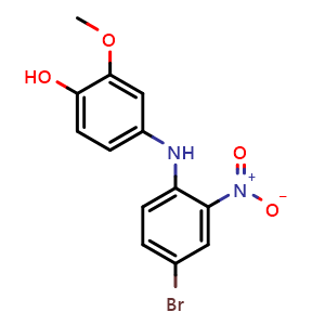 Chemical structure of 4-((4-bromo-2-nitrophenyl)amino)-2-methoxyphenol , CAS 1447607-38-6, AChemBlock AD272661