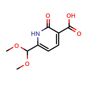 Chemical structure of 6-(dimethoxymethyl)-2-oxo-1,2-dihydropyridine-3-carboxylic acid , CAS 156459-20-0, AChemBlock AD272665