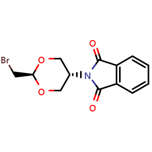 Chemical structure of 2-((2r,5r)-2-(bromomethyl)-1,3-dioxan-5-yl)isoindoline-1,3-dione , CAS 1648864-54-3, AChemBlock AD272671