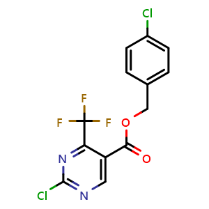 Chemical structure of 4-chlorobenzyl 2-chloro-4-(trifluoromethyl)pyrimidine-5-carboxylate , CAS 175137-30-1, AChemBlock AD272674