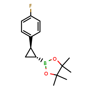 Chemical structure of 2-((1R,2R)-2-(4-fluorophenyl)cyclopropyl)-4,4,5,5-tetramethyl-1,3,2-dioxaborolane , CAS 2066512-85-2, AChemBlock AD272679